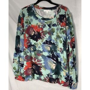Adyson Parker Women's Long Sleeve Crew Neck Banded Floral Top - Size 2X